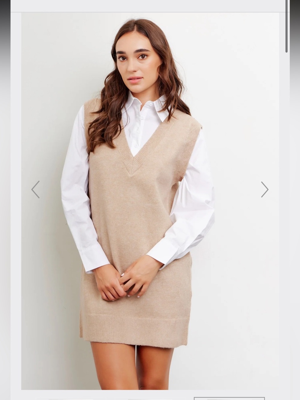 Idem Ditto sz Small S Mixed Media Mini Tan Sweater Dress Layered Shirt academia